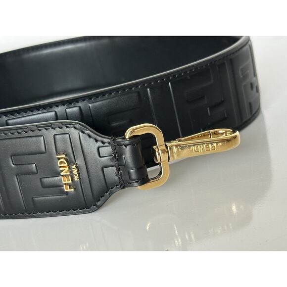 FENDI FF Logo Leather Strap Black Made in Italy NWT $790 - Picture 5 of 12